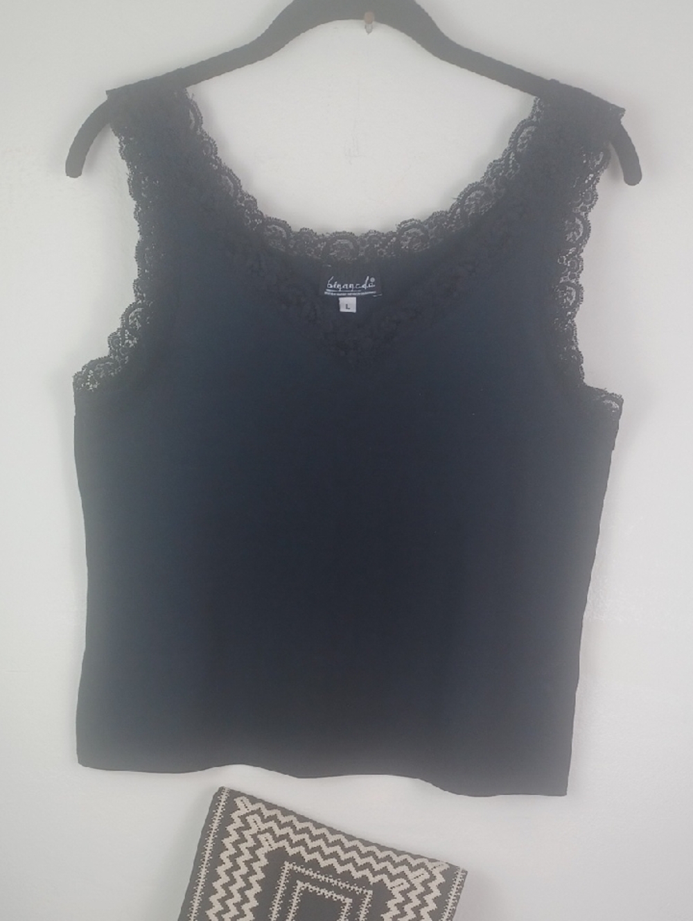 🌻 3 For $15 B.i.y.a.y.c.d.a. Lace-Trim Black Crop Tank Top  (L) Like New!